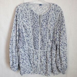Old‎ Navy Womens 3X White Blue Paisley Balloon Sleeve Oversized Peasant Boho